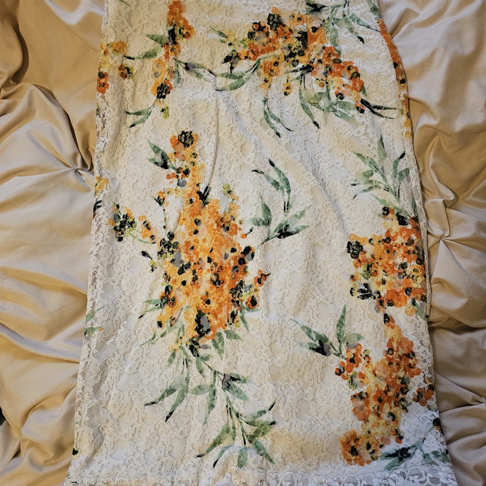 Eva Mendes for New York & Company Floral Pencil Skirt - Orange and White